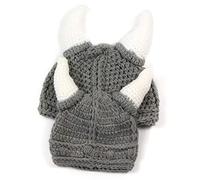 YEKEYI Lot de 2 chapeaux de barbe en tricot avec cornes barbares humoristiques faits à la main pour parent-enfant, bébé, adulte, gris