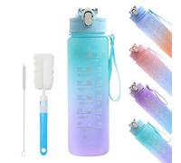 YekouMax Gourde 750ml, Sport Bouteille d'Eau avec Paille, Motivation Gourde Graduée pour 1 Journee, Sans Bpa Plastique Aesthetic Water Bottle pour Adulte, Camping, Randonnée (Farbverlauf Grün, 750ml)