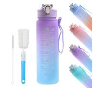 YekouMax Gourde 750ml, Sport Bouteille d'Eau avec Paille, Motivation Gourde Graduée pour 1 Journee, Sans Bpa Plastique Aesthetic Water Bottle pour Adulte, Camping, Randonnée (Farbverlauf Lila, 750ml)
