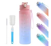 YekouMax Gourde 750ml, Sport Bouteille d'Eau avec Paille, Motivation Gourde Graduée pour 1 Journee, Sans Bpa Plastique Aesthetic Water Bottle pour Adulte, Camping, Randonnée (Farbverlauf Rosa, 750ml)