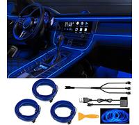 YEKUYEKU EL Wire Bande lumineuse LED pour intérieur de voiture - Fil néon USB - Fil lumineux de 8 m - 6 mm - Kit d'éclairage d'ambiance de voiture - 8 m - Lumières LED pour intérieur de voiture (bleu)