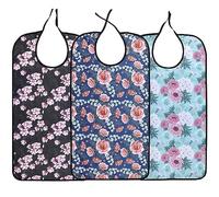 YELAIYEHAO Lot de 3 bavoirs lavables réutilisables imperméables avec récupérateur de miettes en option pour femme (noir + bleu + vert) 34 x 45,7 cm