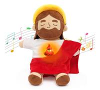 Yelakey Jouets en peluche apaisants de Jésus avec lumière et son, poupée en peluche de Jésus respirant avec animaux en peluche, religieux chrétiens, cadeaux de Noël et de Pâques pour enfants (café)