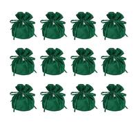 YELARXI Lot de 12 sacs cadeaux en flanelle avec cordon de serrage - Mini pochette de rangement pour bijoux - 15,2 x 14 cm - Avec perle - Pour mariage, fête, anniversaire, bonbons (lot de 12, vert
