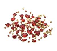 YELARXI Lot de 130 strass à coudre avec base en métal - Pour bijoux, vêtements, costumes, chaussures, robes, vêtements, travaux manuels - Formes mixtes - 0,5 à 1,9 cm - Rouge vif