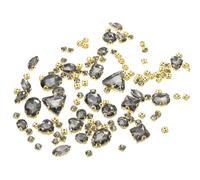 YELARXI Lot de 130 strass à coudre avec base en métal - Pour bijoux, vêtements, costumes, chaussures, robes, vêtements, travaux manuels - Formes mixtes (0,5 à 1,9 cm, gris)