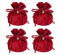 YELARXI Lot de 4 sacs cadeaux en flanelle avec cordon de serrage - Mini pochette de rangement pour bijoux - 15,2 x 14 cm - Avec perle - Pour mariage, fête, anniversaire, bonbons (lot de 4, bordeaux)