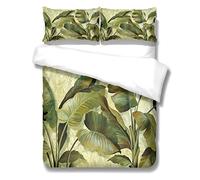 YELDAN Housse de Couette 140x200 Feuille de Banane + 1 Taie d'oreiller 65x65cm - Parure de Lit Plantes Tropicales 1 Personne 110 Fils/cm² - Microfibre avec Fermeture Éclair