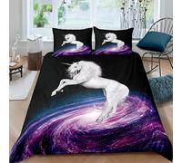 YELDAN Parure de Lit 160x200 Licorne - Housse de Couette 2 Personne avec Fermeture éclair - Ensemble Literie en Microfibre Douce avec 2 Taie d'oreiller 65x65