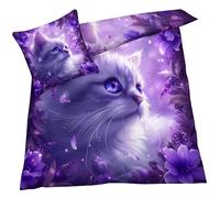 YELDAN Parure de Lit 240x260 Chat Animaux Violet - Housse de Couette 2 Personne avec Fermeture éclair - Ensemble Literie en Microfibre Douce avec 2 Taie d'oreiller 65x65