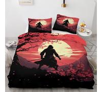 YELDAN Parure de Lit Guerrier Japonaise Coucher de Soleil, Housse de Couette 160x200 Imprimée - Set Housse de Couette 2 Personne en Microfibre avec Fermeture Éclair, 2 Taie d'oreiller 65x65 cm