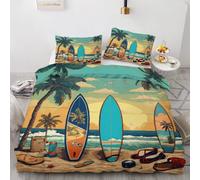 YELDAN Parure de Lit Planche de Surf Plage, Housse de Couette 200x200 Imprimée - Set Housse de Couette 2 Personne en Microfibre avec Fermeture Éclair, 2 Taie d'oreiller 65x65 cm