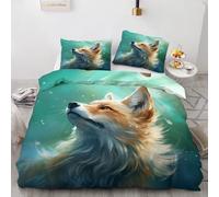 YELDAN Parure de Lit Renard Animaux 3D, Housse de Couette 220x240 Imprimée - Set Housse de Couette 2 Personne en Microfibre avec Fermeture Éclair, 2 Taie d'oreiller 65x65 cm