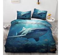 YELDAN Parure de Lit Requin Baleine Animaux Marins, Housse de Couette 140x200 Imprimée - Set Housse de Couette 1 Personne en Microfibre avec Fermeture Éclair, 1 Taie d'oreiller 65x65 cm