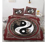 YELDAN Parure de Lit Yin Yang Zen, Housse de Couette 160x200 Imprimée - Set Housse de Couette 2 Personne en Microfibre avec Fermeture Éclair, 2 Taie d'oreiller 65x65 cm