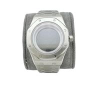 YELEMEABHB Boîtier de montre argenté 41 mm, bracelet for boucle papillon, fond transparent, accessoires PVD, adapté for pièces de mouvement for ASP Royal Oaks NH35/36 Boîtier de montre(Case Strap)