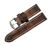 YELEMEABHB Bracelet de montre en cuir de vachette plié for la main, compatible for les modèles for PAM111 20 22 24 26 mm, style rétro marron décoloré, for homme Bracelet de montre(B Silver buckle,24mm