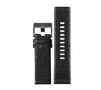 YELEMEABHB Bracelet de montre en cuir for Diesel DZ7256 DZ4344 DZ1657 DZ12, grain litchi, 22, 24, 26, 27, 28, 30, 32, 34 mm Bracelet de montre(Black black clasp,32mm)