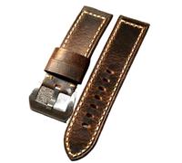 YELEMEABHB Bracelet de montre en cuir véritable style Tough Guy, 20, 21, 22, 23, 24, 26 mm, cuir de vachette huileux, style vintage, non clipsé Bracelet de montre(Silver buckle,24mm)