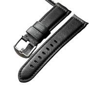 YELEMEABHB Bracelet de montre mécanique en cuir de vache noir fait main, 20, 22, 24, 26 mm, style rétro, for homme Bracelet de montre(A Silver Buckle,20mm)