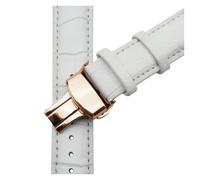 YELEMEABHB Bracelet de montre vintage en cuir véritable blanc for fermoir papillon, 12, 13, 14, 15, 16, 17, 18, 19, 20, 21, 22, 24 mm Bracelet de montre(White rose clasp,20mm)