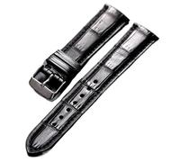 YELEMEABHB Bracelet en cuir de crocodile fait main, motif bambou, 18, 19, 20, 21 et 22 mm, noir, souple, style vintage for homme Bracelet de montre(Silver buckle,20mm)