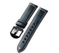 YELEMEABHB Bracelet en cuir de vachette fait main, 18, 19, 20, 21, 22, 23, 24, 26 mm, souple, ciré for l'huile, style vintage for homme Bracelet de montre(Bule Brack Buckle,19mm)