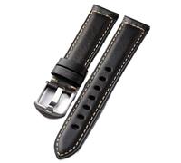 YELEMEABHB Bracelet en cuir de vachette fait main, 18, 19, 20, 21, 22, 23, 24, 26 mm, souple, ciré for l'huile, style vintage for homme Bracelet de montre(Brack Silver Buckle,21mm)