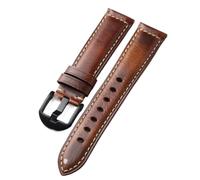 YELEMEABHB Bracelet en cuir de vachette fait main, 18, 19, 20, 21, 22, 23, 24, 26 mm, souple, ciré for l'huile, style vintage for homme Bracelet de montre(Brown Brack Buckle,22mm)