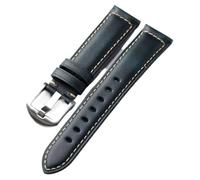 YELEMEABHB Bracelet en cuir de vachette fait main, 18, 19, 20, 21, 22, 23, 24, 26 mm, souple, ciré for l'huile, style vintage for homme Bracelet de montre(Bule Silver Buckle,20mm)