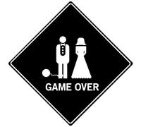 Yelenacca Panneau d'avertissement 30,5 x 30,5 cm Mariage Game Over Ball and Chain Vintage Retro Metal Sign Art Nostalgique Tin Sign en aluminium
