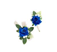 Yelinart Ensemble de corsage et boutonnière avec roses bleues royales pour mariage, bal de fin d'année, bal de fin d'année, hommes, mariés, garçons d'honneur, fleurs artificielles et bracelet pour