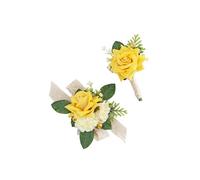 Yelinart Ensemble de corsage et boutonnière avec roses jaunes pour mariage, bal de fin d'année, bal de fin d'année, hommes, mariés, garçons d'honneur, fleurs artificielles, bracelet pour femme et