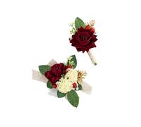 Yelinart Ensemble de corsage et boutonnière pour mariage, bal, bal de fin d'année, homme, marié, garçon d'honneur, fleurs rouges de vin artificiel, bracelet de costume