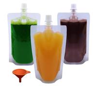 Yelinosk Lot de 20 pochettes transparentes de 250 ml avec bouchons et entonnoir pour festivals, alcool, jus, liquide, sacs à boissons, flasque en plastique pour fêtes, pique-niques, voyages, sports