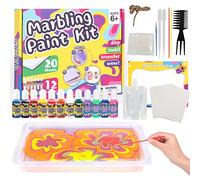 Yellcetoy Kit de peinture à marbrer pour enfants, 12 couleurs, kit de peinture à l'eau, kit d'art et d'artisanat, cadeau pour enfants, filles et garçons, 6, 7, 8, 9, 10 ans et plus
