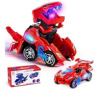 Yellcetoy Voiture Dinosaure Transform Jouets, Dinausore Voiture Transformable pour Enfants 3-7 Ans, Dino Jouet Cadeau d'anniversaire Noël pour Garçon de 3 4 5 6 7 Ans Rouge