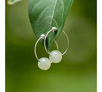Yellcn Blanc/Vert Naturel Hetian Jade Véritable 925 Sterling Argent Cercle Boucles d'oreilles for Femmes Bijoux Fins Cadeaux de Noël (Gem Color : White)
