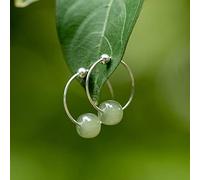 Yellcn Blanc/Vert Naturel Hetian Jade Véritable 925 Sterling Argent Cercle Boucles d'oreilles for Femmes Bijoux Fins Cadeaux de Noël (Gem Color : Green)