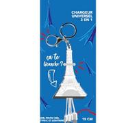 Câble téléphone portable Yello koko multi-connecteur Tour Eiffel vers USB-C/Micro-USB/Lightning Blanc