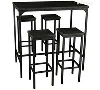 yelloo - Ensemble table rectangulaire, haute et spacieuse avec 4 tabourets de bar pour cuisine, bar, pizzeria à la coupe, pour 4 personnes, restaurant (noir, 110 x 66 cm, Paris)