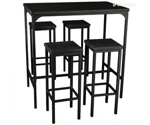 yelloo - Ensemble table rectangulaire, haute et spacieuse avec 4 tabourets de bar pour cuisine, bar, pizzeria à la coupe, pour 4 personnes, restaurant (noir, 110 x 66 cm, Paris)
