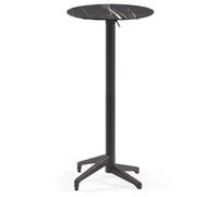 yelloo MOON-C Table basse de bar, hauteur 111 cm, anthracite, plateau Ø60 HPL marbre noir, pliable, pour extérieur et intérieur