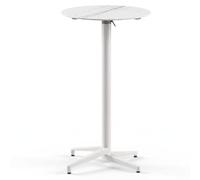 yelloo MOON-C Table basse haute 111 cm blanche plateau Ø69 HPL marbre blanc pliable pour extérieur intérieur