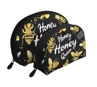 Yellow Bee Lot de 2 trousses de maquillage portables Motif abeille, blanc, Taille unique