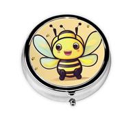 Yellow Bee Mini boîte à pilules ronde, peut être mise dans un portefeuille, une poche, légère et pratique, 3 compartiments, pilulier portable,