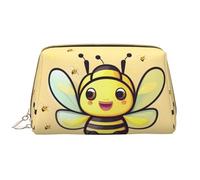 Yellow Bee Trousse de toilette en cuir étanche avec fermeture éclair pour femme Marron, blanc, Taille unique