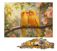 Yellow Budgerigar Love Birds ｜ Cute Valentine Puzzle en Bois, 300 pièces | Présent pour amateur de loisirs détaillés avec loisir manuel en intérieur seul ou à plusieurs.