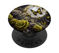 Yellow Butterfly Design Cute Floral Print Rose Flower Galaxy PopSockets PopGrip Adhésif