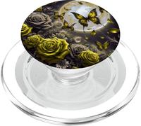 Yellow Butterfly Design Cute Floral Print Rose Flower Galaxy PopSockets PopGrip pour MagSafe